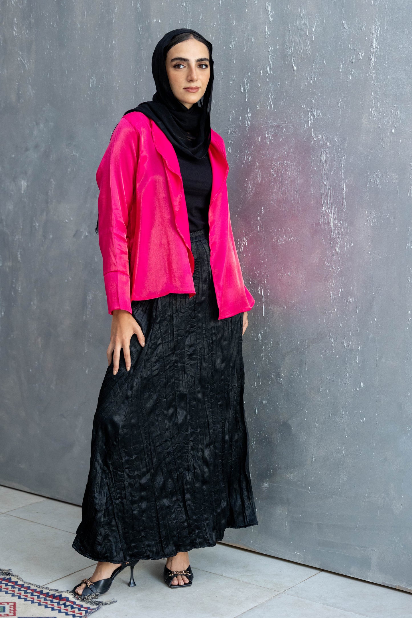 Crinkle Satin Skirt - Black