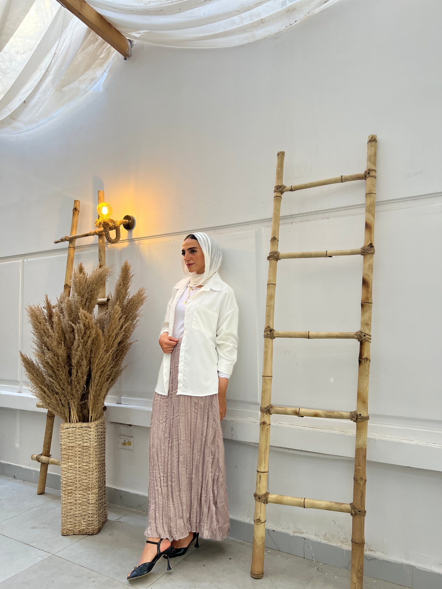 Crinkle Satin Skirt - Beige